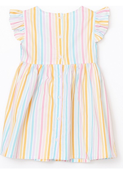 Yeni Sezon Önden Düğmeli Çizgili Kız Çocuk Poplin Elbise indirimleri