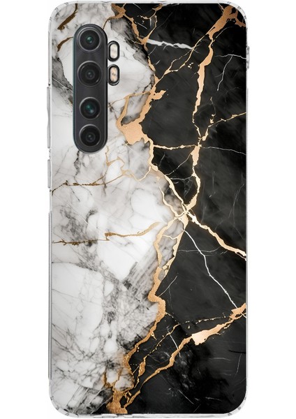 Mi Note 10 Lite Uyumlu Siyah Beyaz Mermer Baskılı Silikon Kılıf