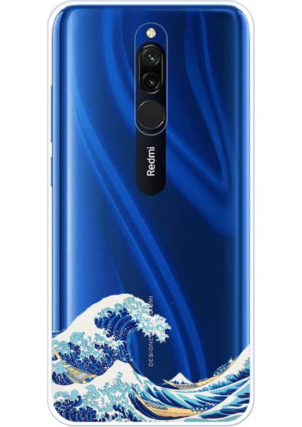 Redmi 8 Uyumlu Kanagawa Oki Nami Ura Dalgası Tasarımlı Baskılı Silikon Kılıf