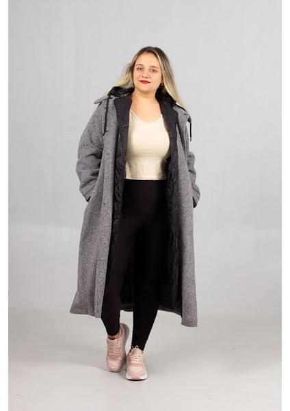 Gri Kaşe Kaban – Içi Kapitone, Kapşonlu ve Çıkarılabilir Kapüşon