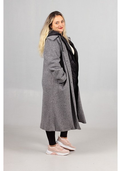 Gri Kaşe Kaban – Içi Kapitone, Kapşonlu ve Çıkarılabilir Kapüşon fiyatları