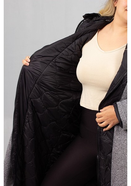 Gri Kaşe Kaban – Içi Kapitone, Kapşonlu ve Çıkarılabilir Kapüşon modelleri