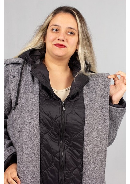 Gri Kaşe Kaban – Içi Kapitone, Kapşonlu ve Çıkarılabilir Kapüşon indirimleri