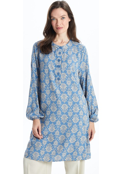 Yeni Sezon Bisiklet Yaka Desenli Kadın Tunik