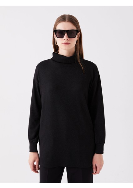 Yeni Sezon Balıkçı Yaka Düz Uzun Kollu Oversize Kadın Tunik