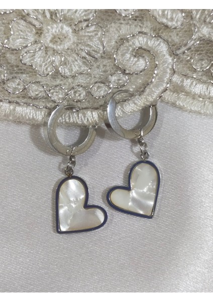 Taşlı Kalp Model Halka Küpe - Paslanmaz Çelik, Alerji Yapmaz, Şık Tasarım