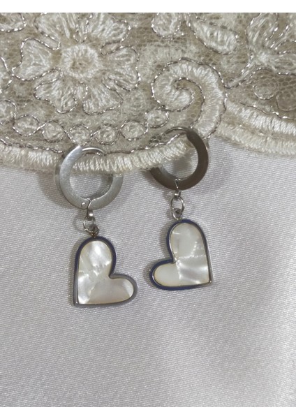 Taşlı Kalp Model Halka Küpe - Paslanmaz Çelik, Alerji Yapmaz, Şık Tasarım fiyatları