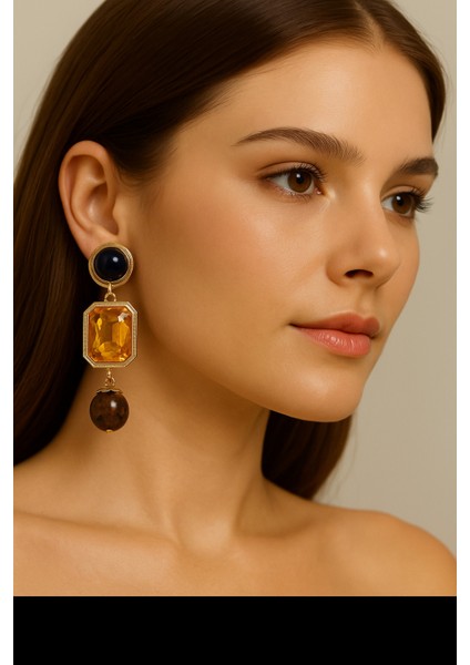 Renkli Taşlı Asimetrik Sallantılı Kadın Küpe – Altın Kaplama, Trend Tasarım fiyatları