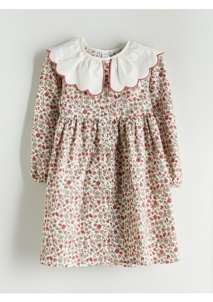 Yeni Sezon Bebe Yaka Çiçekli Kız Çocuk Elbise