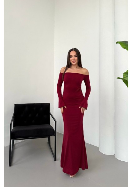 Kadın Drapeli Uzun Kollu Modanna Yaka Detaylı Uzun Elbise fırsatları