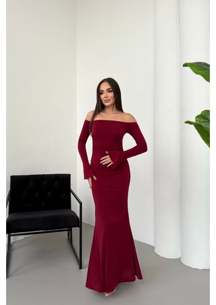 Kadın Drapeli Uzun Kollu Modanna Yaka Detaylı Uzun Elbise indirimleri