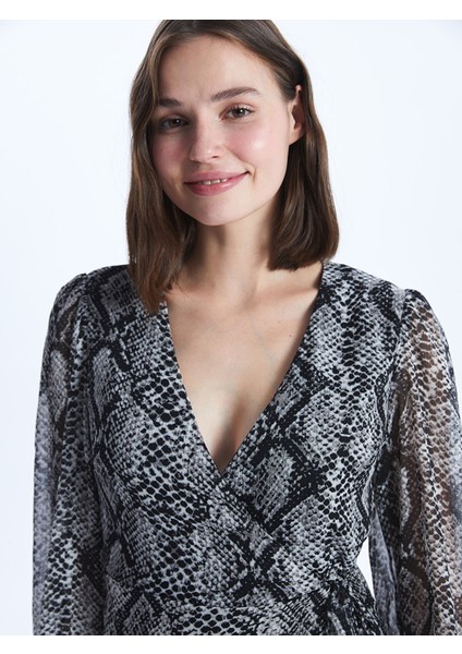 Yeni Sezon V Yaka Desenli Uzun Kollu Elbise modelleri