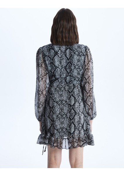 Yeni Sezon V Yaka Desenli Uzun Kollu Elbise indirimleri