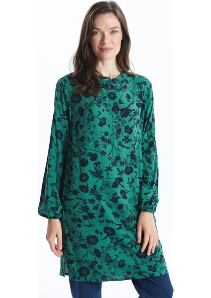 Yeni Sezon Bisiklet Yaka Çiçekli Kadın Tunik
