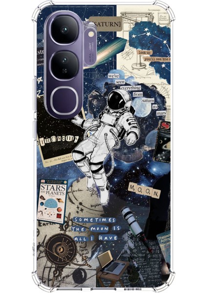 Vivo V40 Lite Uyumlu Retro Astronot Tasarımlı Baskılı Silikon Kılıf