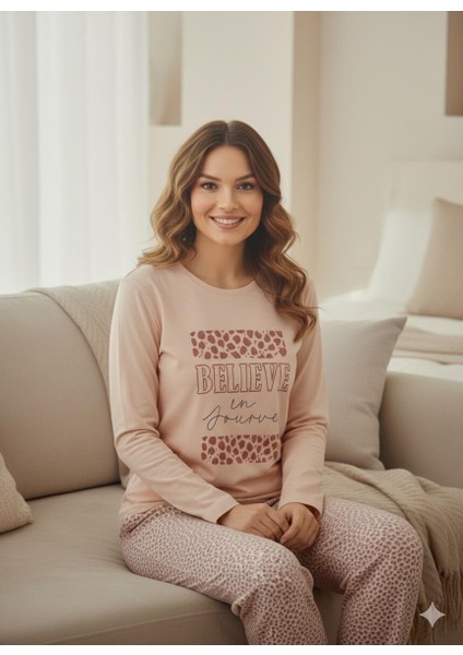 Interlok Kumaş Uzun Kollu Kadın Pijama Takımı Desenli Baskılı modelleri
