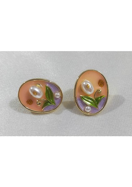 Inci ve Yaprak Detaylı Vintage Oval Bijuteri Küpe