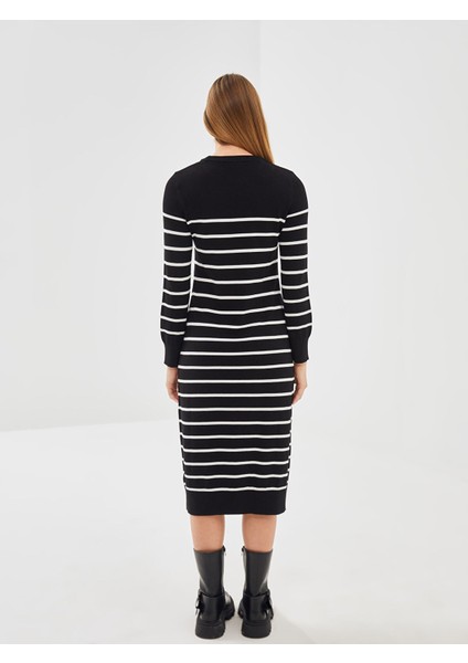 Yeni Sezon Bisiklet Yaka Çizgili Kadın Triko Elbise fırsatları