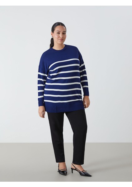 Yeni Sezon Bisiklet Yaka Çizgili Uzun Kollu Kadın Triko Tunik modelleri