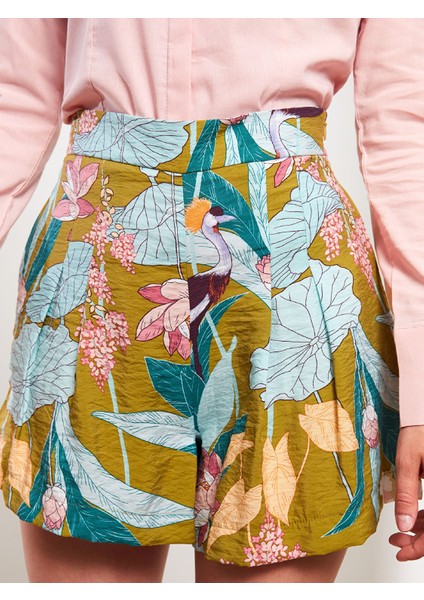 Yeni Sezon Yüksek Bel Standart Fit Desenli Kadın Şort modelleri