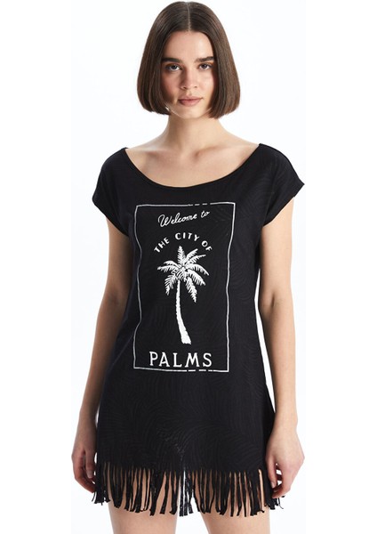 Yeni Sezon Bisiklet Yaka Baskılı Kısa Kollu Kadın Plaj Elbisesi fiyatları