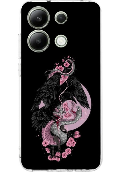 Redmi Note 13 4g Uyumlu Pembe Siyah Yılan Baskılı Silikon Kılıf