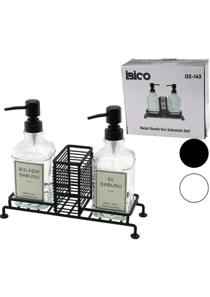 3 Pcs Metal Standlı - Cam Sıvı Sabunluk Seti Süngerlik (5148)
