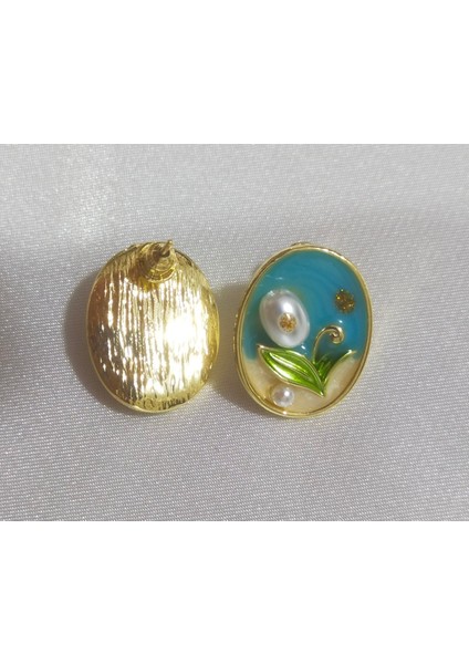 El Boyaması Çiçek Desenli Inci Detaylı Oval Küpe fiyatları