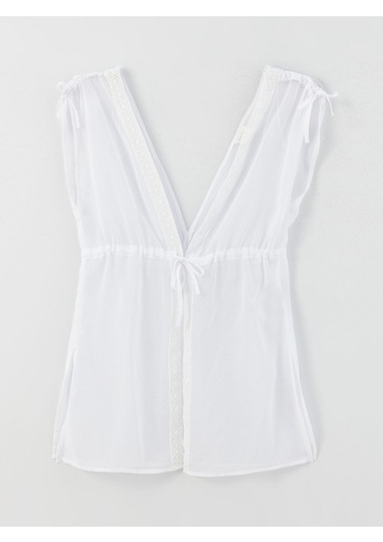 Yeni Sezon V Yaka Nakışlı Kadın Plaj Elbisesi