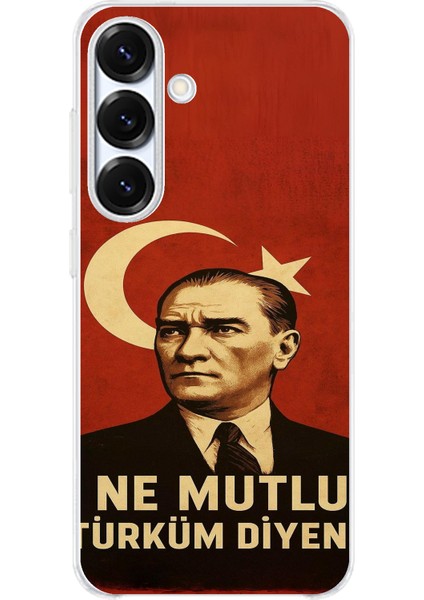 Samsung Galaxy S25 Plus Uyumlu Ne Mutlu Türkiye Bayrak Atatürk Baskılı Silikon Kılıf