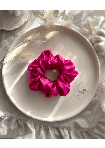 Kadın Saten Toka - Büyülü Fuşya – Tekli Lüks Lastik Model Scrunchie