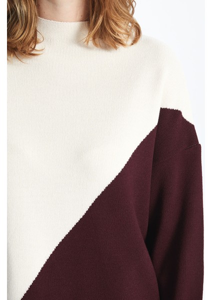 Yeni Sezon Yarım Balıkçı Yaka Renk Bloklu Kadın Triko Tunik modelleri