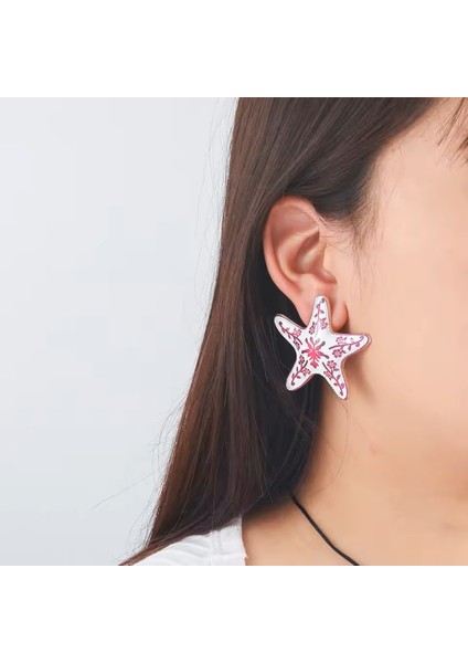 Pembe Desenli Seramik Görünümlü Deniz Yıldızı Küpe fiyatları