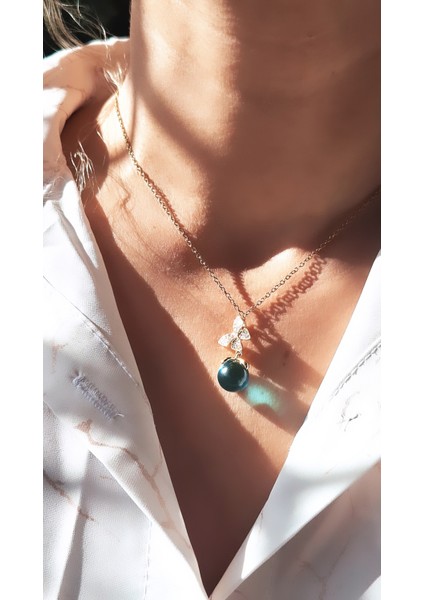 Mavi Damla Kelebek Çelik Kolye fiyatları