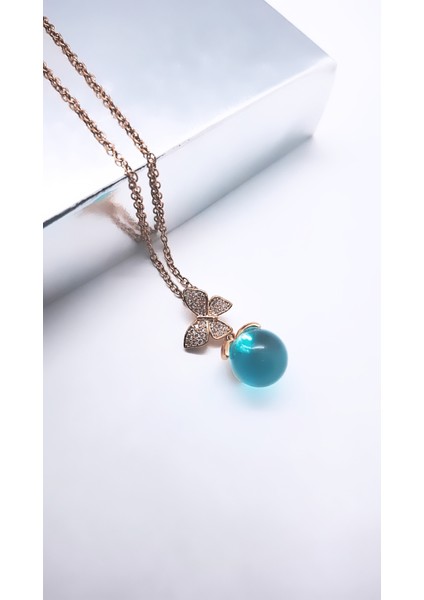 Mavi Damla Kelebek Çelik Kolye fırsatları