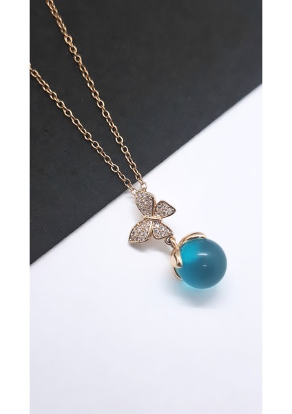 Mavi Damla Kelebek Çelik Kolye indirimleri