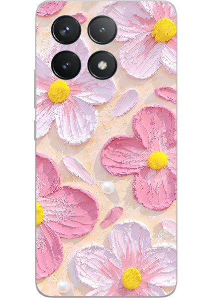 Poco F6 Pro Uyumlu Pembe Beyaz Çiçekler Sulu Boya Baskılı Silikon Kılıf