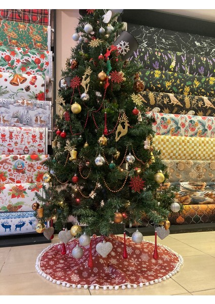 Tuğçe Demir Home Desıgn Bordo Taban Kar Taneleri Çam Ağacı Ayak Örtüsü