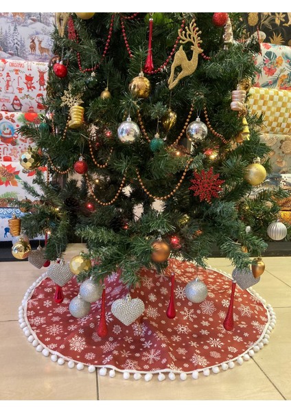 Tuğçe Demir Home Desıgn Bordo Taban Kar Taneleri Çam Ağacı Ayak Örtüsü fırsatları