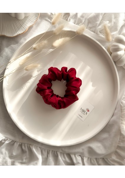 Çocuk Saten Toka - Kraliçe Bordosu – Tekli Lüks Lastik Model Scrunchie