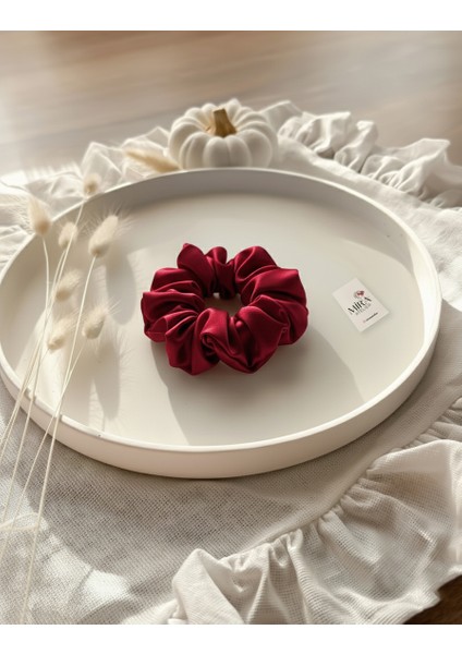 Çocuk Saten Toka - Kraliçe Bordosu – Tekli Lüks Lastik Model Scrunchie fiyatları