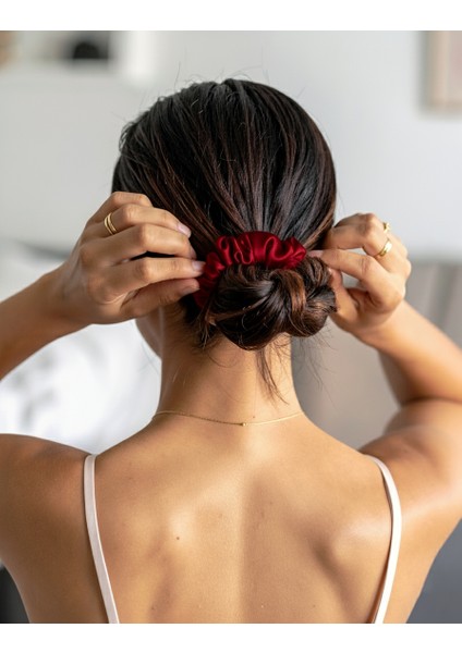 Çocuk Saten Toka - Kraliçe Bordosu – Tekli Lüks Lastik Model Scrunchie fırsatları