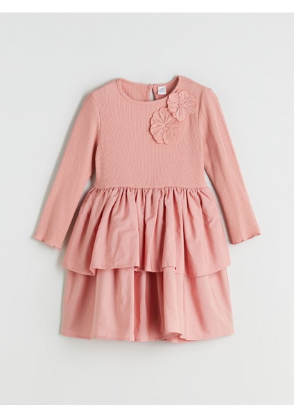 Yeni Sezon Bisiklet Yaka Çiçekli Kız Çocuk Elbise