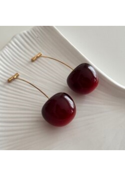 Kırmızı Kiraz Tasarımlı Modern Küpe