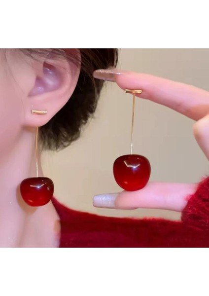 Kırmızı Kiraz Tasarımlı Modern Küpe fiyatları