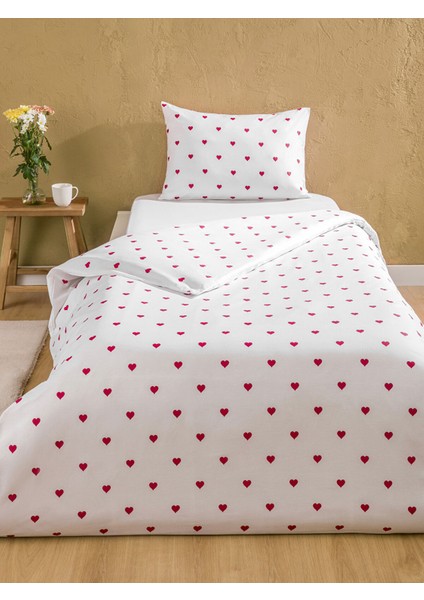 Yeni Sezon Kalp Baskılı Tek Kişilik Nevresim Seti