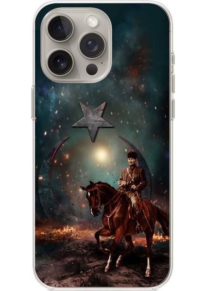 iPhone 15 Pro Max Uyumlu Atatürk At Üstünde Zafer Baskılı Silikon Kılıf