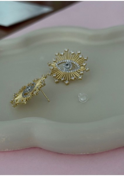 Altın Renk Işıltılı Göz Figürlü Taşlı Küpe modelleri