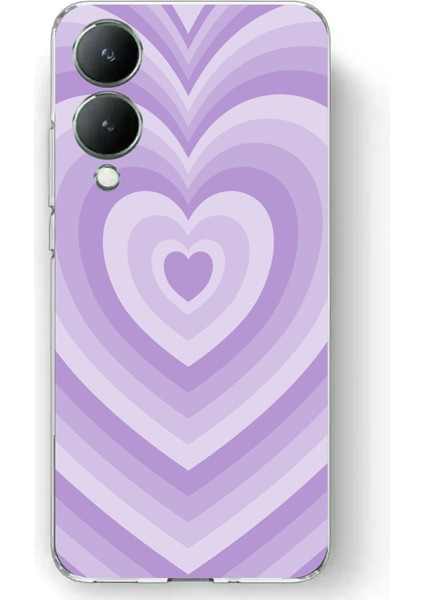 Vivo Y17S Uyumlu Mor Kalp Dalgalar Tasarımlı Baskılı Silikon Kılıf