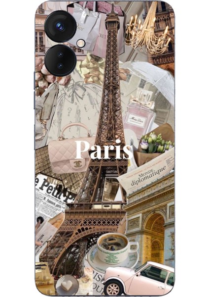 Tecno Spark 9 Pro Uyumlu Paris Kolaj Baskılı Silikon Kılıf